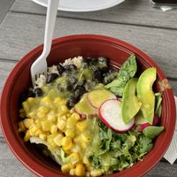 Vegan bowl topped with green salsa   at Garcia's Cocina in Tillamook