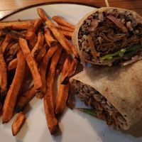 Seitan shawarma with sweet potato fries at The Chop Shop in Butler