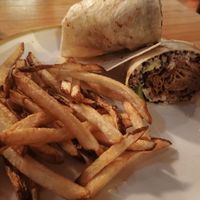Seitan shawarma with fries at The Chop Shop in Butler