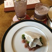 Vegan dessert- including Aquafaba meringue, and a vegan cocktail from their adjacent cocktail bar at The Clunie Dining Room in Ballater