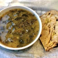 Zuppa toscana soup (on special) with toasted red hot chili pepper bread  at Take Two Cafe in Schenectady