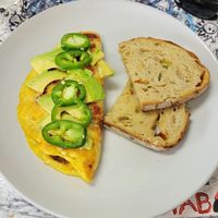 Spicy southwestern omelette with red hot chili pepper bread at Take Two Cafe in Schenectady