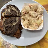 Reuben and chipotle potato salad also deliciouss  at Take Two Cafe in Schenectady