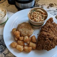 Part of the small bucket, hot dish side, and separate mashed potatoes. at Herbie Butcher's Fried Chicken in Minneapolis