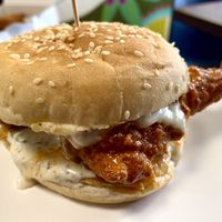 Yummy Buffalo Chicken Sandwich with pickles and ranch 💚  at Herbie Butcher's Fried Chicken in Minneapolis