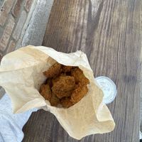 fried pickles (I forgot I ordered these but they were AMAZING.)  #Veganuary at Herbie Butcher's Fried Chicken in Minneapolis