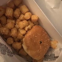 Fried chicken sandwich with tots   at Herbie Butcher's Fried Chicken in Minneapolis
