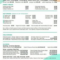 Drinks menu at Urban Green Cafe in Newcastle Upon Tyne