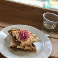 Roasted veg and vegan feta flatbread   at Urban Green Cafe in Newcastle Upon Tyne