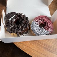Pokeball and choc fudge   at Happy Donuts in Bergen