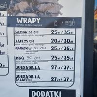 Partial menu at Uapami in Krakow