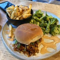 Nguru (Pulled bbq oyster mushroom sandwich)   at Michezo Vegan Cafe in South Orange
