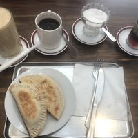 Dates frappé with veg milk, spicy coffee and “roti” with almonds and coconut at AVM Cream House in Weligama