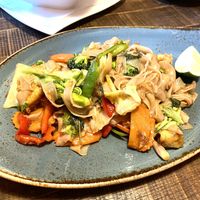 Vegan Pad Ki Mao Sen Lek with Rice Noodles and Tofu  (Hangover Noodles) at Aroi Thai in Vienna
