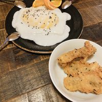 Vegan dessert: Mango with sticky Rice and coconut cream + baked bananas  at Aroi Thai in Vienna