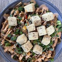 Terranoodz with tofu   at Blockhead Beerworks in Valparaiso