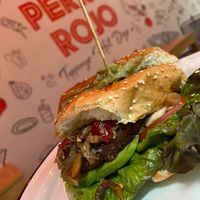 Vegan lentil-carrot burguer with coconut cheese at Perro Rojo in Guadalajara
