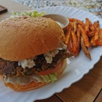 Vegan spicy quinoa burger at Membawang Corner in Langkawi