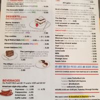 Dessert and drink menu at Red Bud Cafe in Daytona Beach