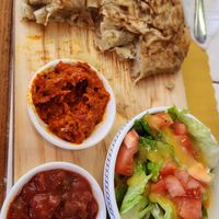 Vegan Potato Burek with salsa and an eggplant dip at Red Bud Cafe in Daytona Beach