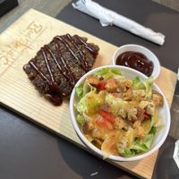 “Meat” loaf and small salad. The dressing was Italian   at Red Bud Cafe in Daytona Beach