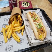 Hot dog  and fries! Lush! at Fat Annie's in Leeds