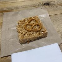 Rice crispie with salted caramel and pretzel!   at Fat Annie's in Leeds