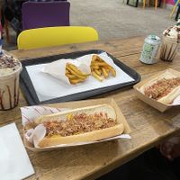 Cookie dough milkshakes with hot dog & fries😄 at Fat Annie's in Leeds