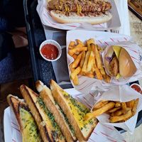 V frank dog, vegan chicken and texas toast at Fat Annie's in Leeds