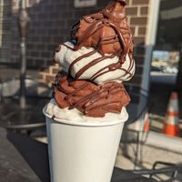 Chocolate / sweet cream twist with dark chocolate drizzle at Cold Truth in Detroit