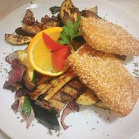 Sesame crusted tofu with grilled vegetables at Ragazzi bistro in Esztergom
