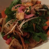 Beet salad, fried spinach arugula salad and spring vegetable/fried tempeh at Salvation Café at Salvation Cafe in Newport