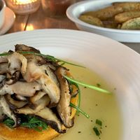 Foreground: polenta swimming in oil; background: fingerling potatoes   at The Pawnee House in Oak Bluffs