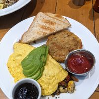 Vegan omelette with sourdough bread. The butter they served it with was not vegan, so I sent it back. at Konditorei in Sun Valley