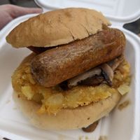 Vegan links sausage, mushroom and hash browns at Preacher's Patisserie in Edinburgh