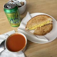 Cheese toastie, vegan creamy tomato soupp  at Preacher's Patisserie in Edinburgh