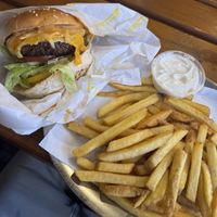 rebel burger with fries and vegan mayonnaisee  at Rebel Room in Berlin