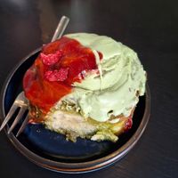 Matcha Strawberry Roll (tasty but very sweet 😁) at Calm Coffee in Berlin