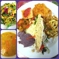 Traditional family-style lunch (salad, soup, entree, and a cookie) at Good Karma Cafe in Gulfport