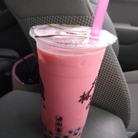 The top of the watermelon "milk" boba tea. It is a clear plastic that I stuck the straw through. at Taichi Bubble Tea in Chattanooga
