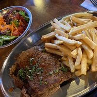 Homemade vegan meatloaf served with fresh salade and French fries. 👍🏻👍🏻👍🏻  at '49er Saloon in Acton