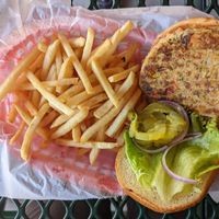 Garden Burger (no tomato) with fries at Wall Drug Cafe in Wall