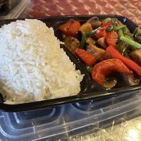 Stir fry including red pepper and mushrooms  at Kp Thai Street Food in Willoughby