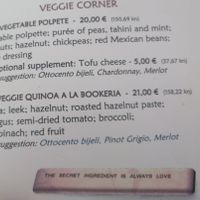 Menu at Bookeria in Rovinj