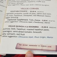 Menu with the veggie dishes. at Bookeria in Rovinj