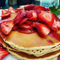Strawberry banana pancakes  at Sweet Basil's Cafe in Livingston