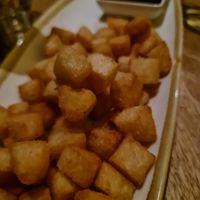 Cassava popcorn:
crispy popcorn style colombian cassava w/ adobo seasoning and barbequed guava at Temple Brewpub  in Brunswick East