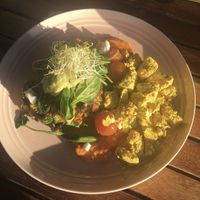 Zucchini fritters and tofu scramble  at Crave Cairns in Cairns