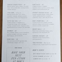 Lunch menu. Note that most vegan options have items deep dried in the same fryer as animal products at Bob Sugar in Torquay