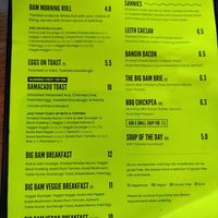 Menu at Bam Coffee in Edinburgh